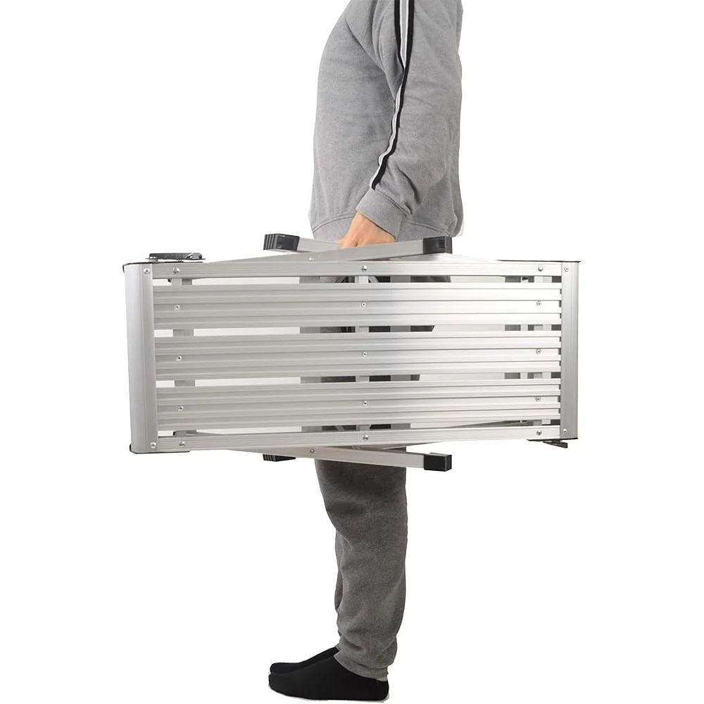 Heavy Duty Aluminum Step Ladder Folding Platform 330lbs Capacity Portable Compact Storage Non-Slip Design 30x12 Inches
