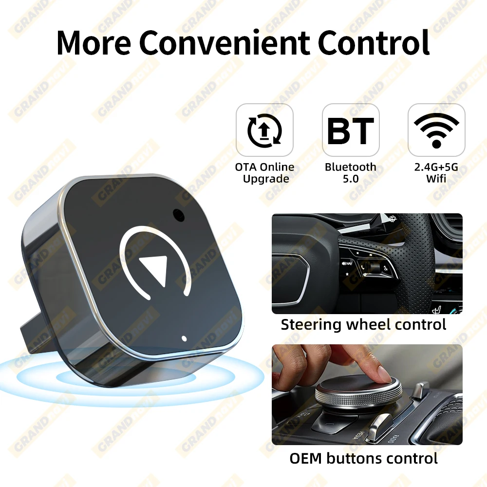 2in1 Wired to Wireless CarPlay Android Auto Adapter for OEM Car Stereo With USB Plug and Play Bluetooth