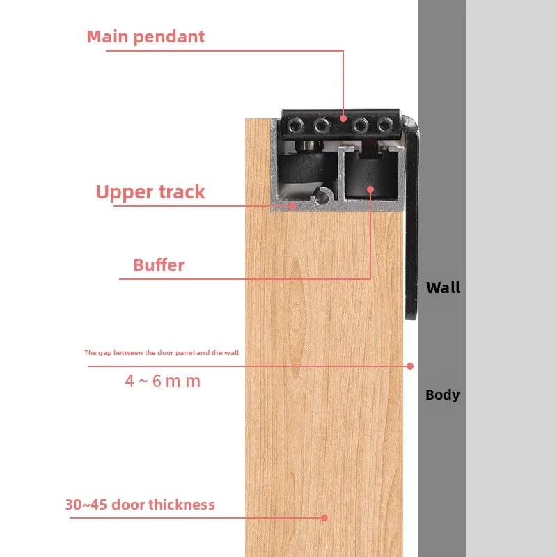 Two-way Buffer Ghost Door Hardware Accessories Hanging Rail Hanging Sliding Wooden Door Hidden Trackless Sliding Door Track