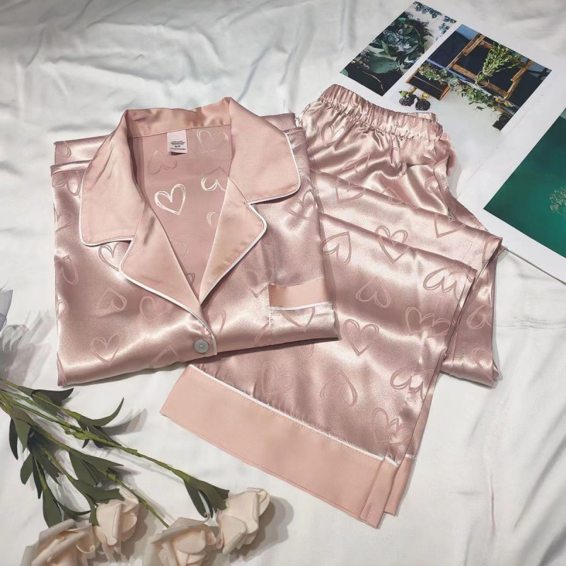 Mädchen-Pyjama aus Kunst-Eisseide, langärmliges Damen-Pyjama aus grüner Spitze mit Premium-Feeling, zweiteiliges Set süßer Loungewear, liebeblauer Stoff