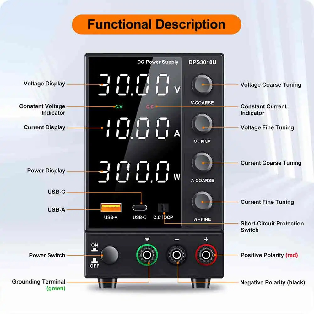 Alimentatore CC regolabile 30V 5A 10A 60V 120V 3A Laboratorio Banco Sorgente di alimentazione Commutazione Regolatore di alimentazione LCD stabilizzato