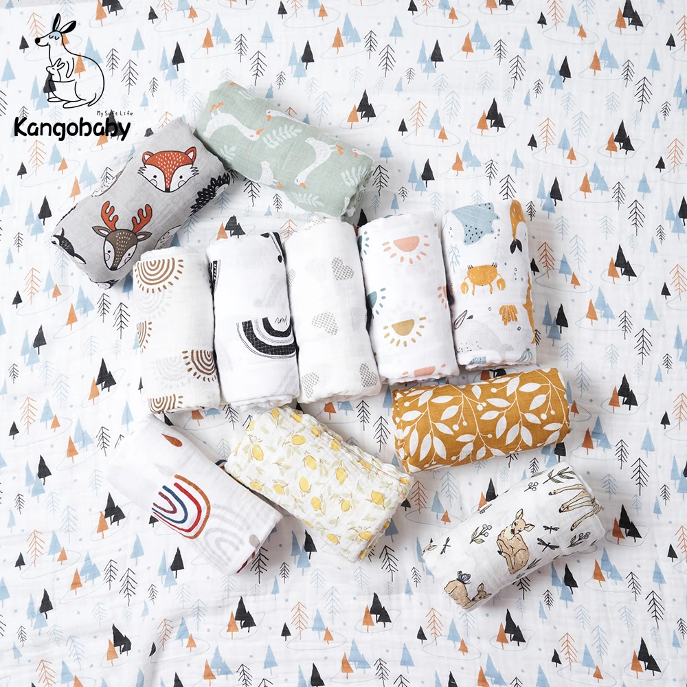 Kangobaby # Mi vida suave #   Manta de muselina a la moda para bebé, manta receptora cuadrada, decoración para habitación de bebé, colcha infantil 100% de algodón
