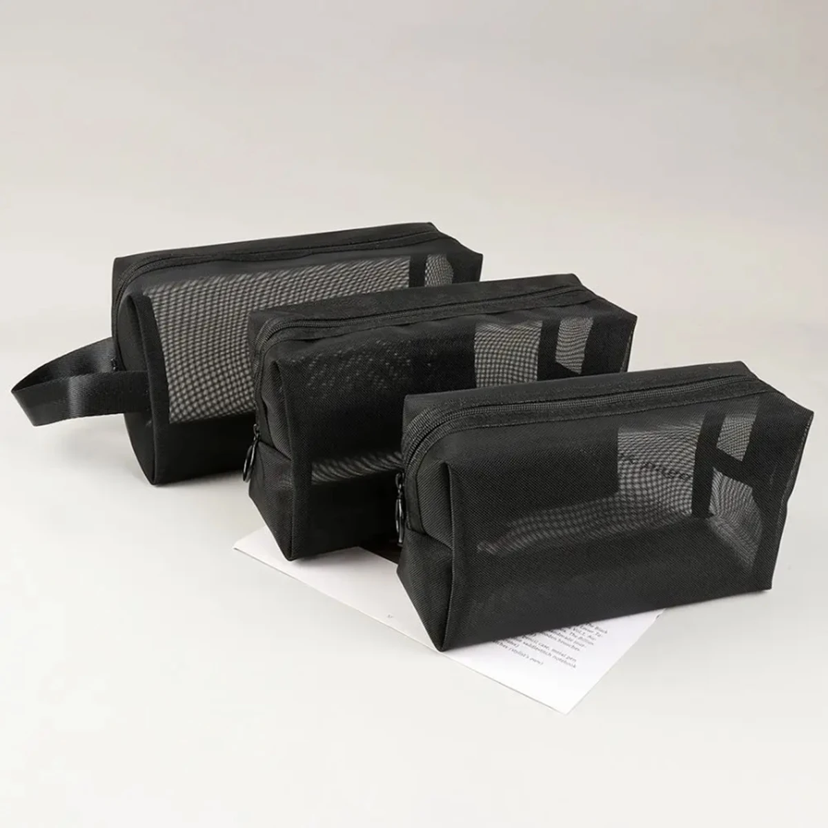 1PC borsa da viaggio per cosmetici in rete nera borsa per trucco con cerniera per le donne borsa da toilette per il lavaggio organizzatore per trucco custodia portatile