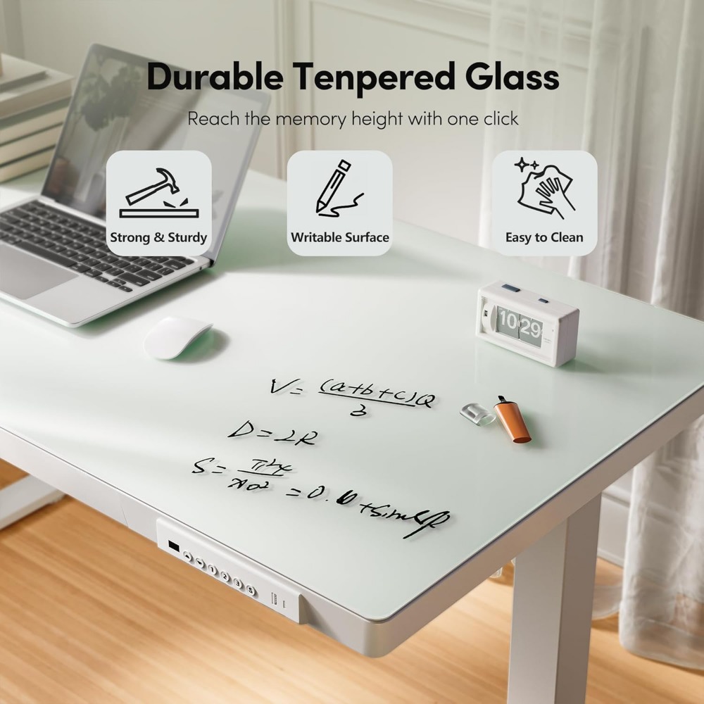 48 × 24 Electric Standing Desk with Drawers, Whole-Piece Glass Adjustable Height Desk, One-Piece Quick Install Adjustable
