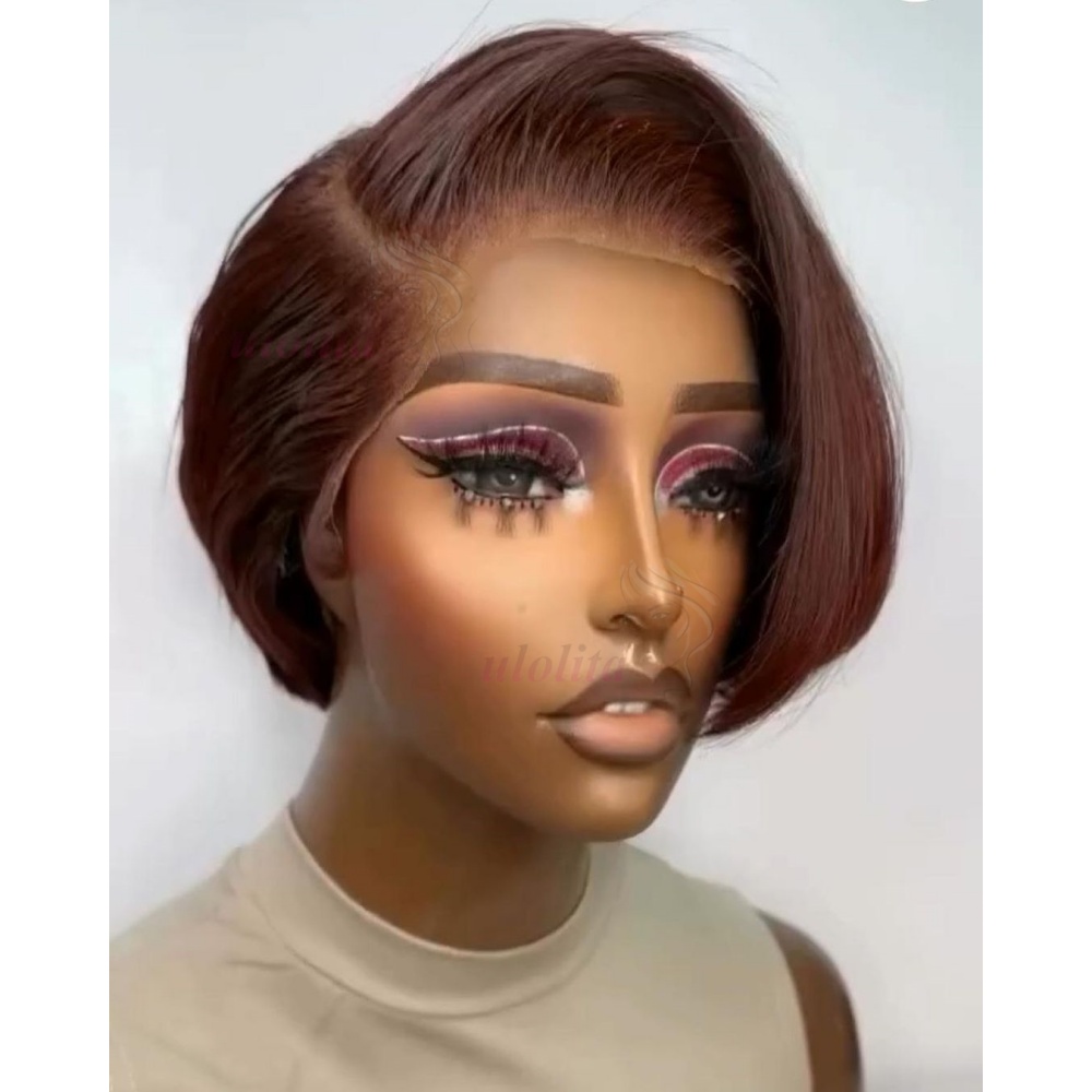 200 Dichtheid chocoladebruin Korte Bob Menselijk Haar Pruiken C Deel 13x4 Kant Frontale Pruik Pixie Cut Cut Braziliaanse remy Haar Voor Vrouwen