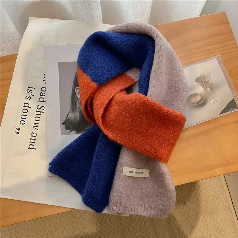 Quente malha magro pescoço cachecol feminino moda inverno sólido macio cashmere fio de lã estilo coreano casual viagem bufanda echarpe