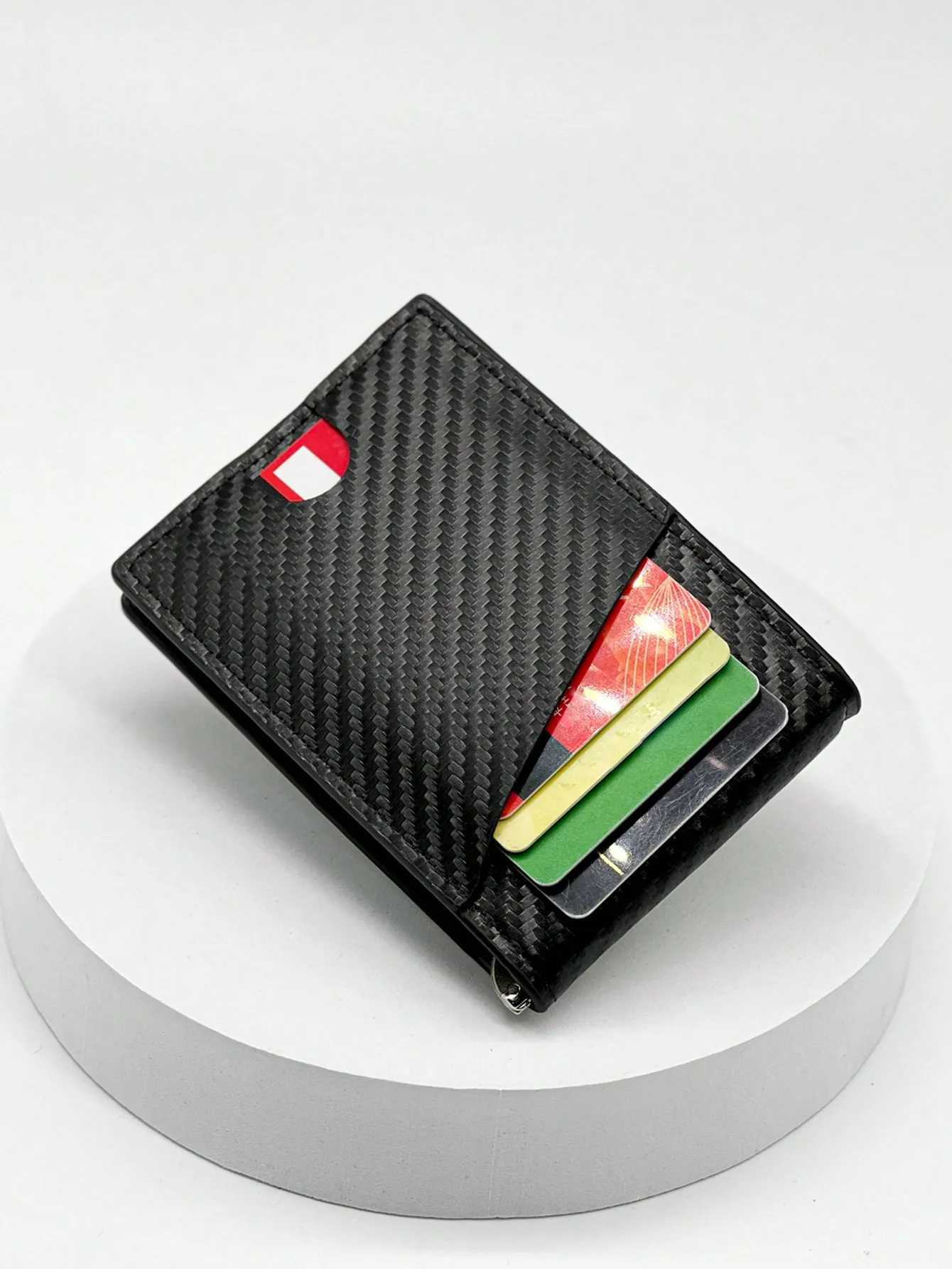 กระเป๋าสตางค์ผู้ชายคาร์บอนไฟเบอร์ RFID พร้อมช่องใส่บัตรและธนบัตร  แบบบาง ขนาดเล็ก สีดำ