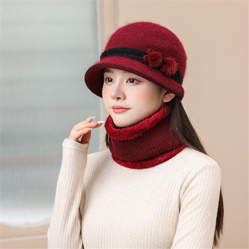 Conjunto de gorro y bufanda de forro polar para mujer, gorro cálido a prueba de viento, calentador de cuello, al aire libre, ancianos, mediana edad, Invierno