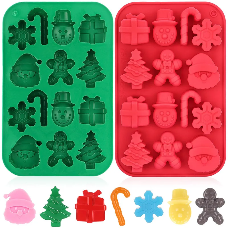 1pcsChristmas силиконовые формы шоколада конфеты выпечки формы ручной работы снежинка снеговик Xmas дерево имбирный пряник человек Санта-Клаус плесень