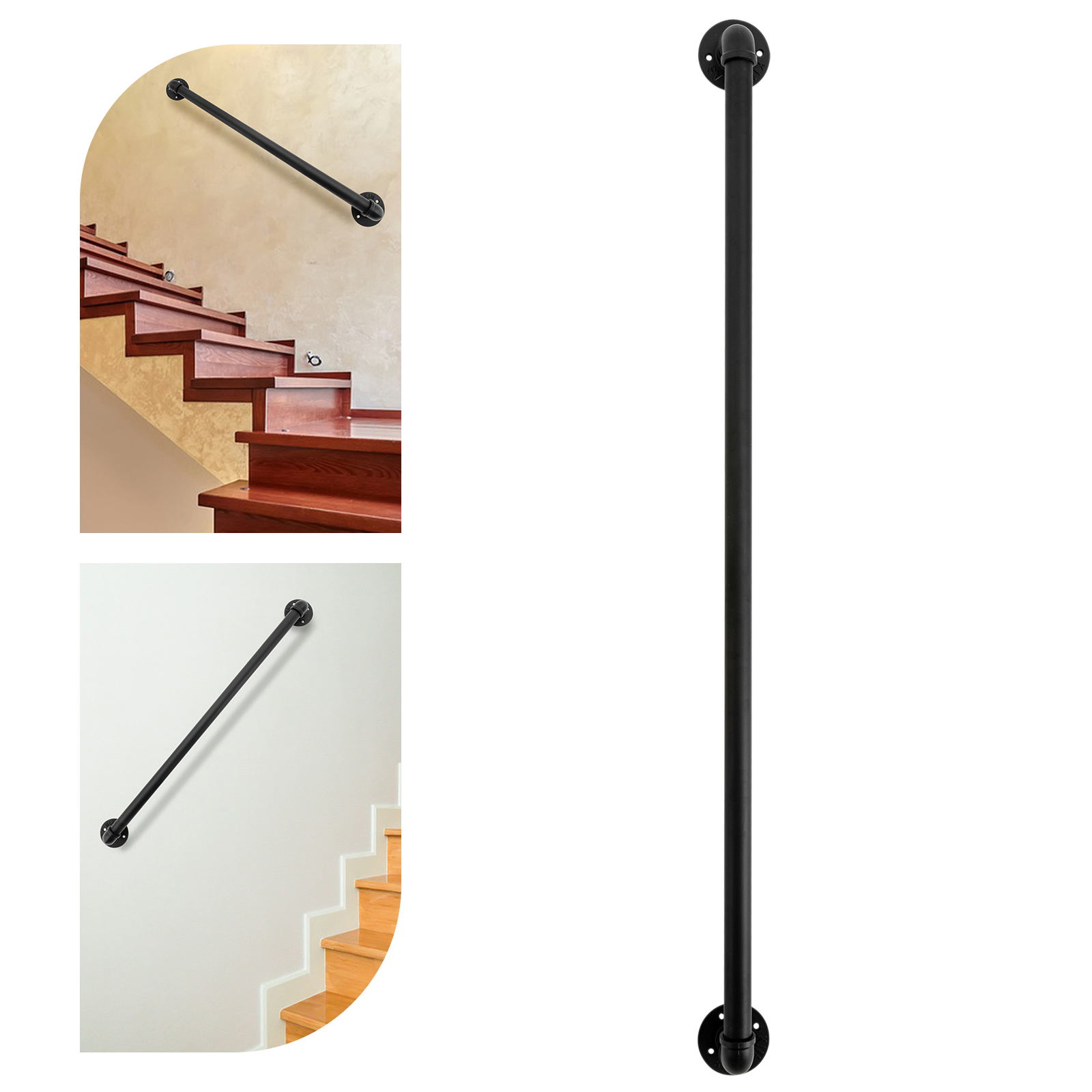 Pasamanos industrial de pasamanos de escalera de metal negro de 4 pies
