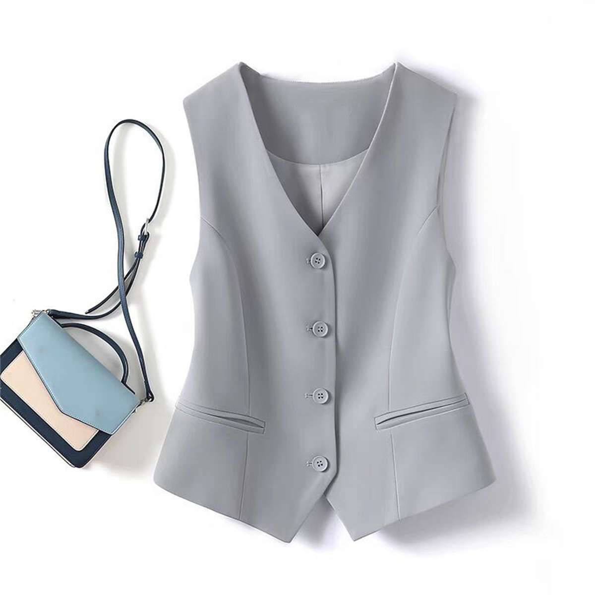 Frauen Mode Ärmellose Anzug Weste Solide Einreiher V-ausschnitt Tops Elegante Büro Dame Kleidung Dünne Beiläufige Straße Strickjacke