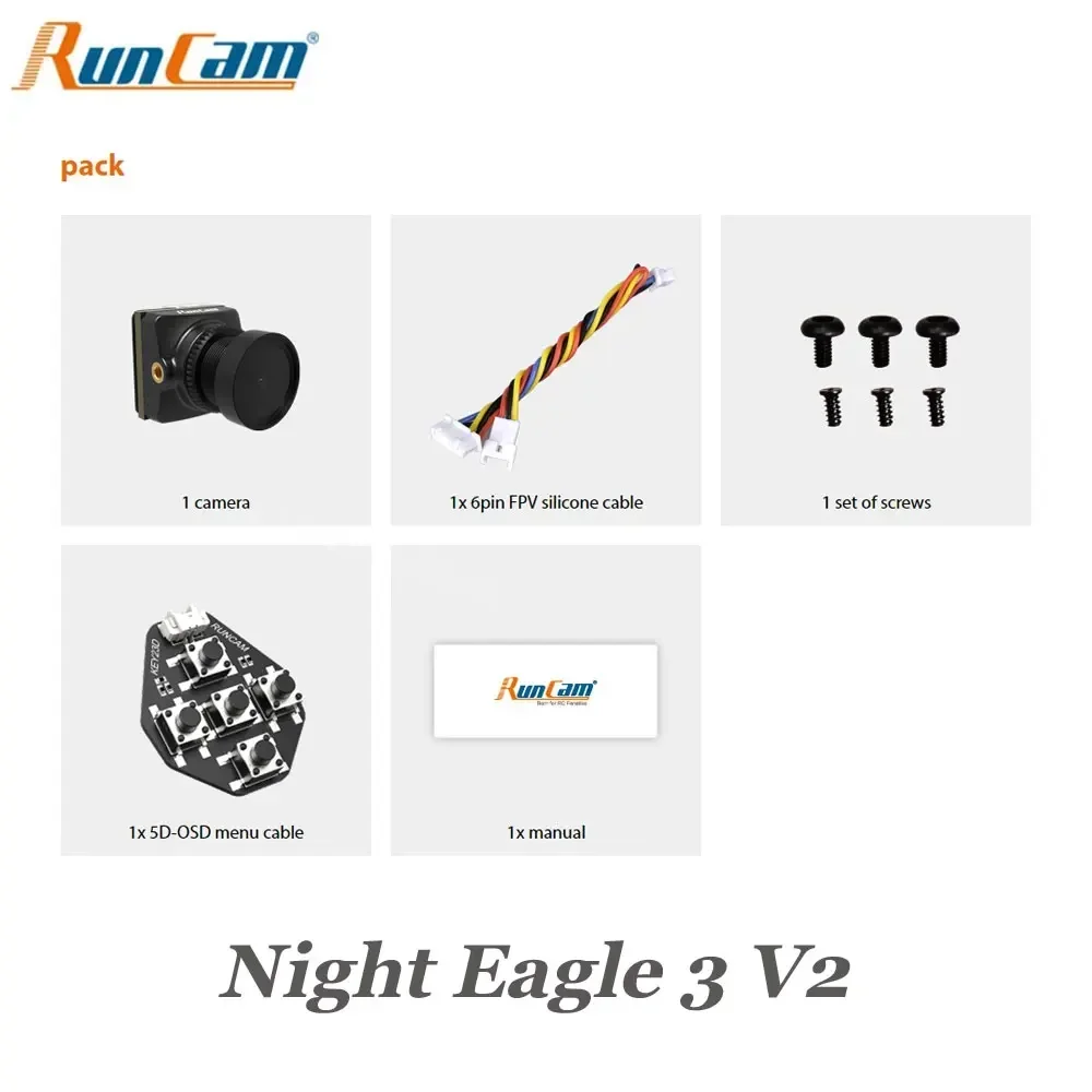 RunCam Night Eagle 3 V2 1500TVL 8.5g Ultra léger FOVD NTSC/PAL CMOS FPV Starlight caméra de Vision nocturne pour Drone FPV RC