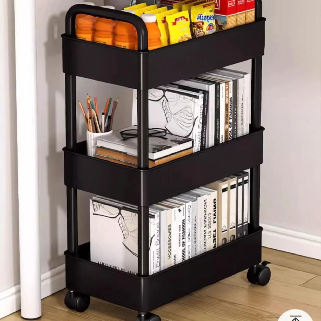 Scaffale portaoggetti per carrello piccolo multistrato per uso domestico, da pavimento al pavimento, da cucina, per camera da letto, per bagno, con ruote
