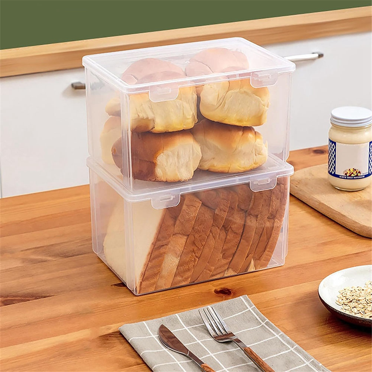 Kotak Penyimpanan Roti Wadah Penyimpanan Roti Kedap Udara Kotak Roti Plastik Dapat Digunakan Kembali Kue Roti Bening Dispenser Roti Tempat Roti Segar
