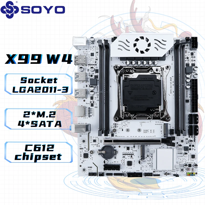 SOYO X99 DDR4 LGA2011-3 со слотом M.2 Поддерживает чипсет C612, память DDR4 SATA3.0 , белый охлаждающий бронированный вентилятор
