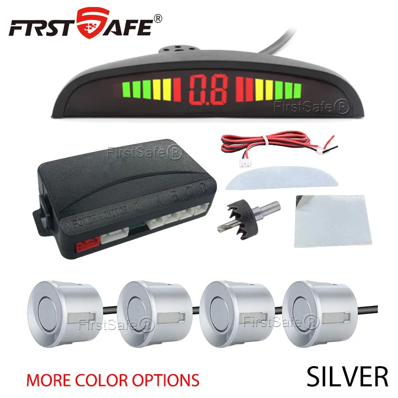 FirstSafe-Kit de Sensor de aparcamiento para coche, sistema Detector de Radar Universal con pantalla LED, 4 sensores, 22mm