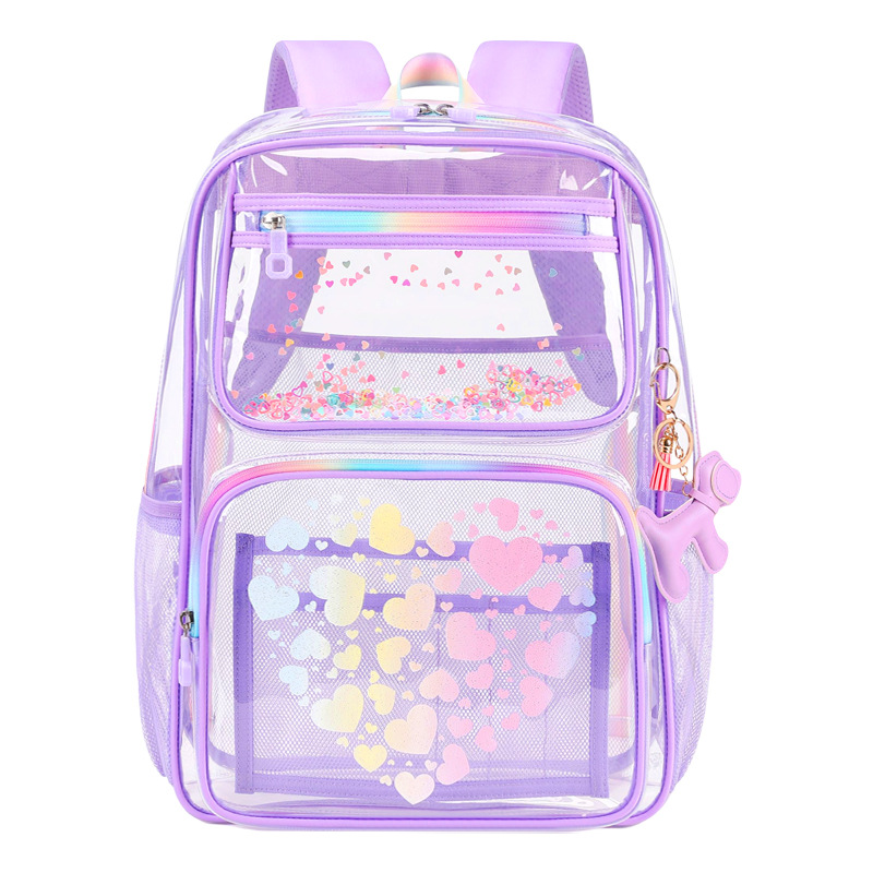 Transparent Bapa Faionable Cartoon School Bag for Elementary And High School Students M Fem Students Dual oulde...