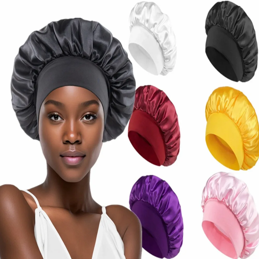 Gorro de satén liso para mujer, banda elástica para el pelo, banda estrecha para atar la cabeza, gorro de ducha para dormir, cuidado del cabello