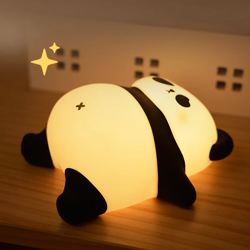 Luz Nocturna LED de Panda para dormitorio, lámpara de silicona con Sensor táctil, recargable, 3 luces cálidas, 4 estilos