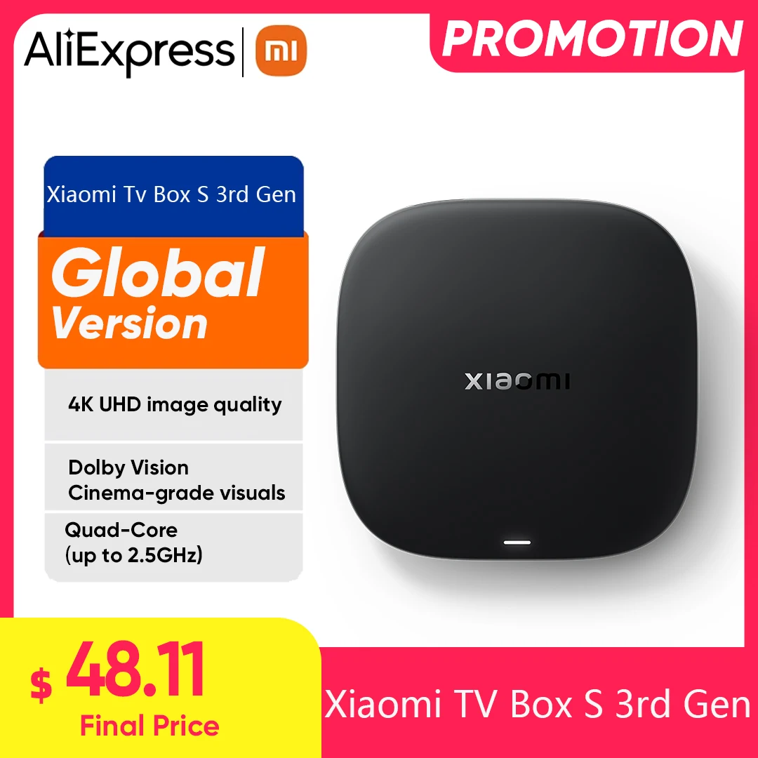 Versione globale Xiaomi TV Box S 3a generazione 4K Ultra HD 2G 32G WiFi BT5.2 Google TV Cast Netflix Smart TV Box Lettore multimediale