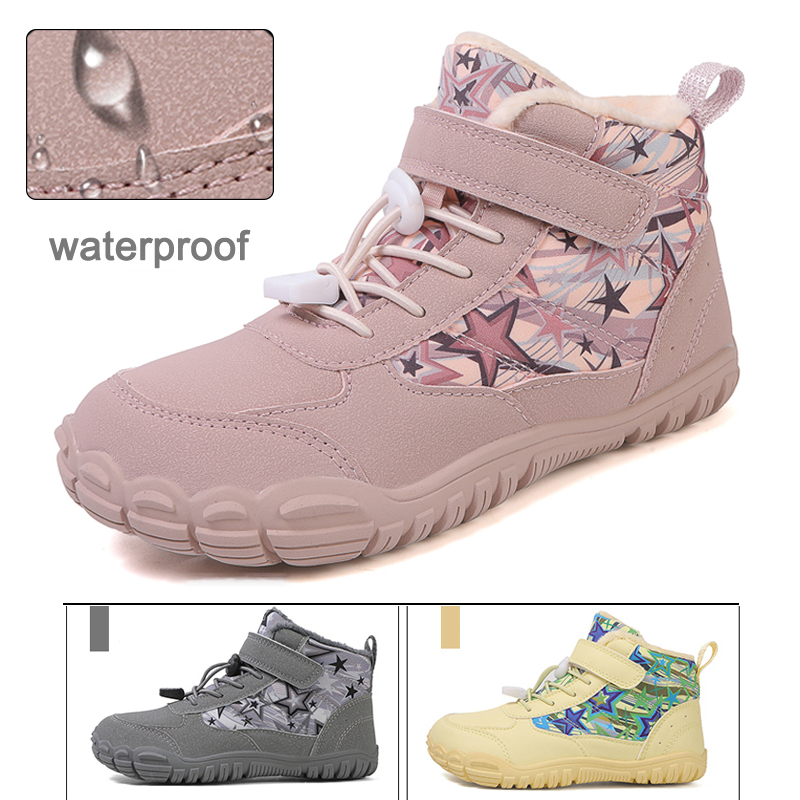 2025 เด็ก Barefoot Snow BOOTS กว้าง Toe ฤดูหนาวกันน้ําขนสัตว์เรียงรายรองเท้าสําหรับชายหญิงเย็นสภาพอากาศรองเท้าผ้าใบกลางแจ้ง