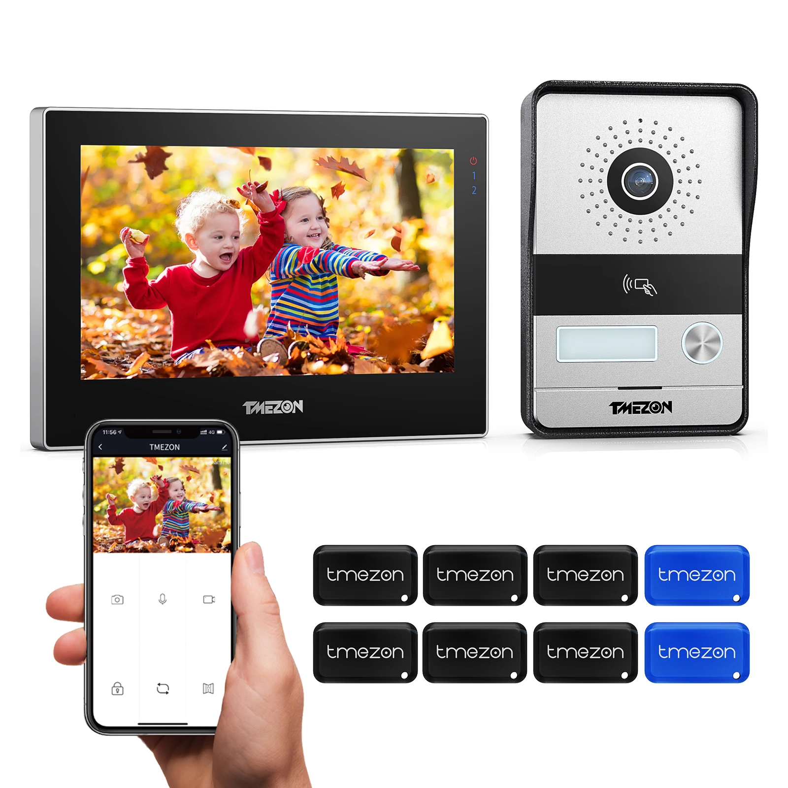 2-draads TMEZON WiFi Video Deurtelefoon Deurbel Intercom 7 Inch 1080P Touchscreen Monitor APP/Swipe/kaart 4in1 Ontgrendelen tuya app