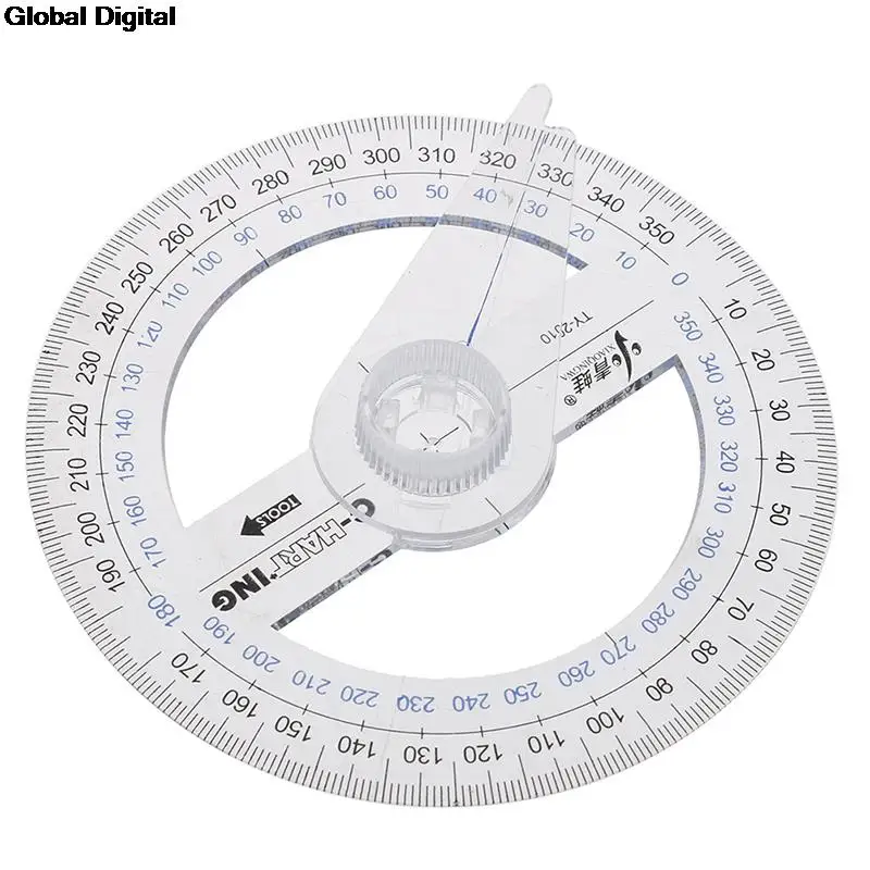1PCS Round Ruler Patchwork Ruler 360 Degree Pointer Protractor Ruler Angle Finder Swing Arm For School Office Supplies Plastic