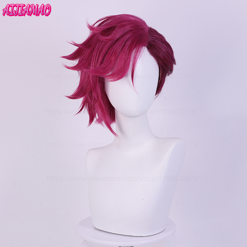 Gioco LOL Arcane Vi Parrucca Cosplay VI 30 cm Rosa Profonda Breve Resistente Al Calore Capelli Sintetici Anime Gioco di Ruolo Parrucche + Protezione Della Parrucca