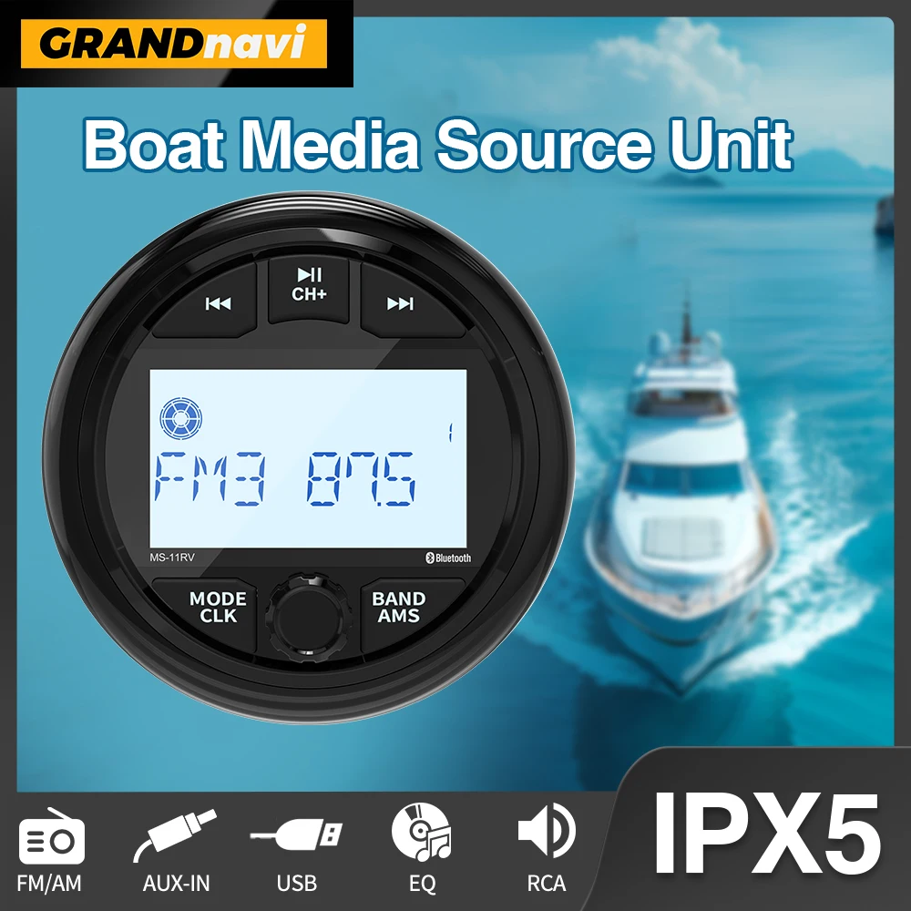 GRANDnavi Marine Stereo Boot Radio IPX5 Wasserdichte Bluetooth FM AM Digital Media Player Für Yacht Gauge ATV UTV Warenkorb Motorrad