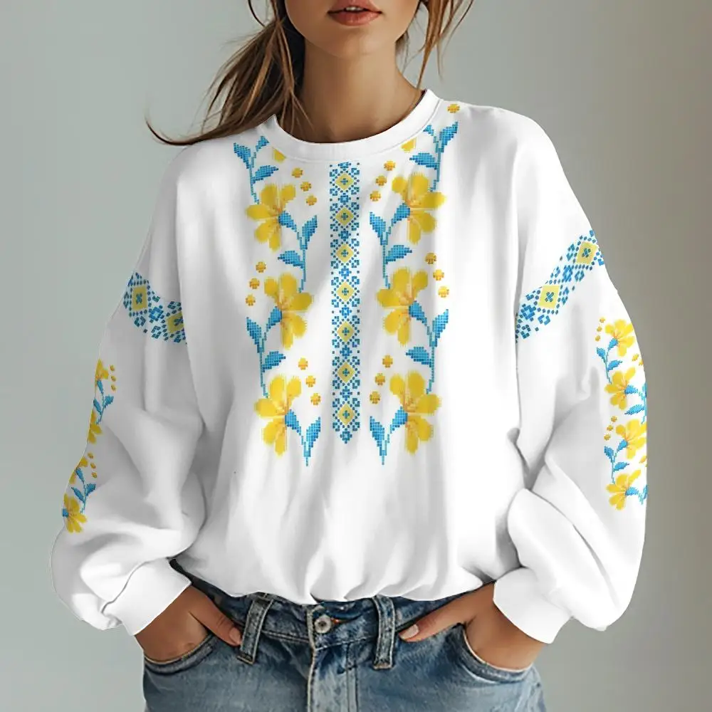Sudaderas con estampado gráfico tradicional ucraniano para mujer, sudaderas con capucha de gran tamaño, ropa de manga larga para mujer, sudaderas informales