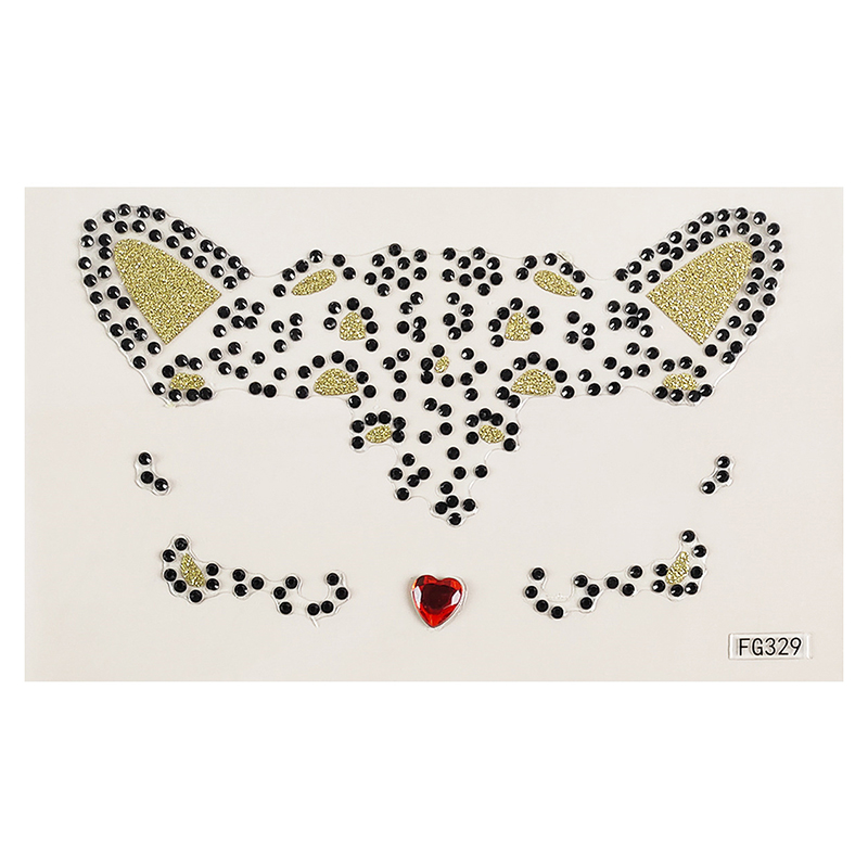 Cute Cat 3D Acrylic Rhinestone Face Sticker Masquerade Party Face Makeup Decoration Temporary Tattoo Face Painting Decals