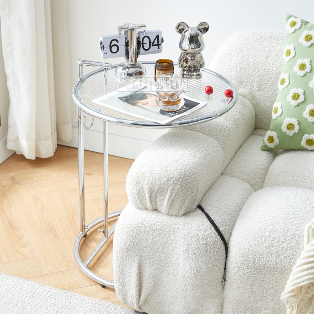 Heben transparenten Couch tisch Edelstahl Glas runden Haushalts sofa Beistell tisch Couch tisch