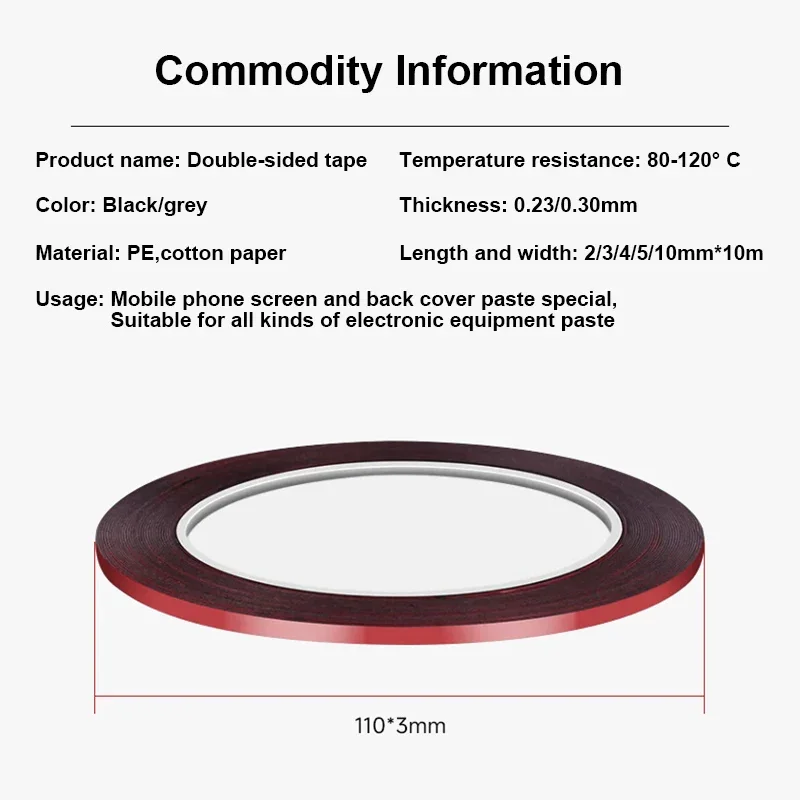 휴대폰 수리 양면 테이프, 터치 스크린 LCD 패널, 자체 접착 폼 스티커, 10M, 3mm