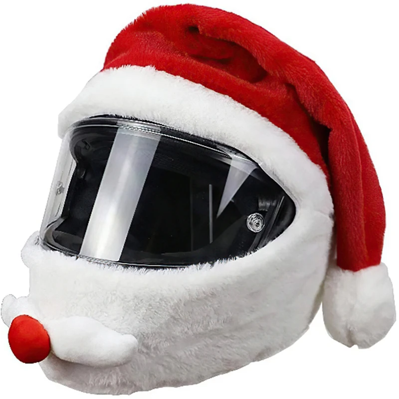 Christmas Motorcycle Full Helmet Plush Cover Creative Santa Claus Motorcycle Helmet Hat Outdoor Personalized Ride Christmas Gift