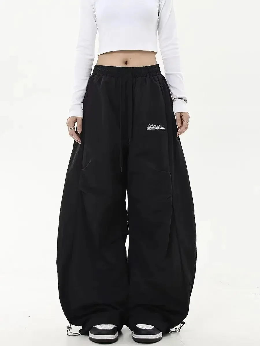 Retro Y2K hiphop streetwear casual chic bijpassende joggingbroek oversize dames wijde pijpen broek lage taille trekkoord dame cargobroek