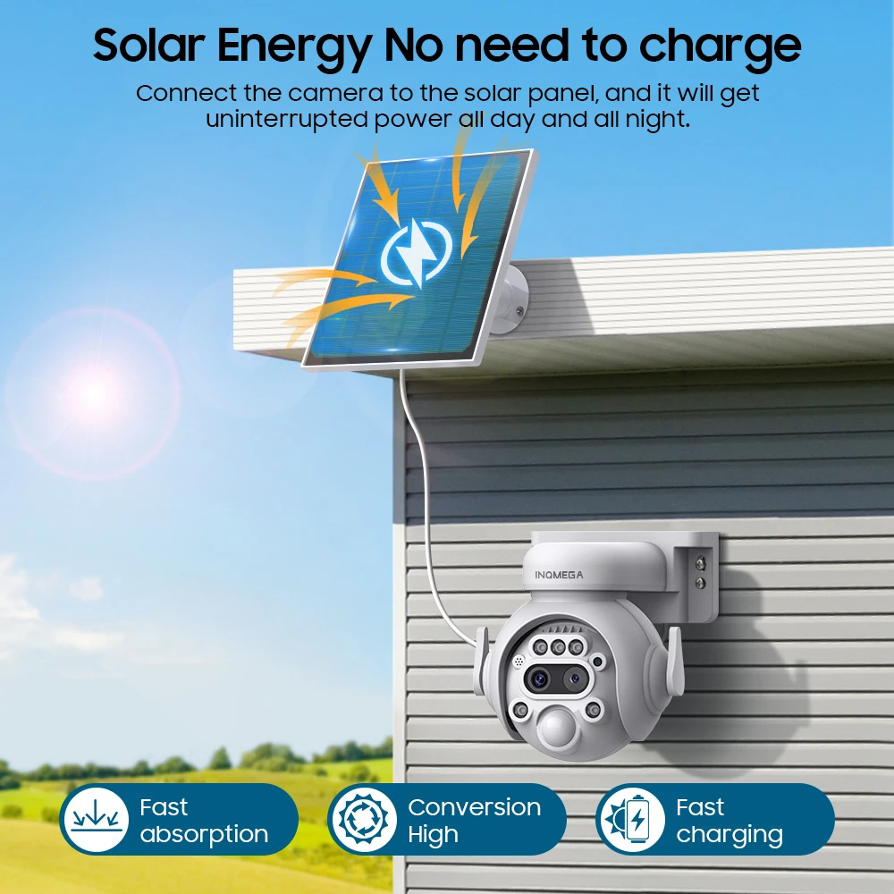 INQMEGA 8MP 12X Solar Camera Outdoor Security Camera 7800mAh Rechargeable Battery 5W Solar Panel PIR Human Detection PTZ Camera
