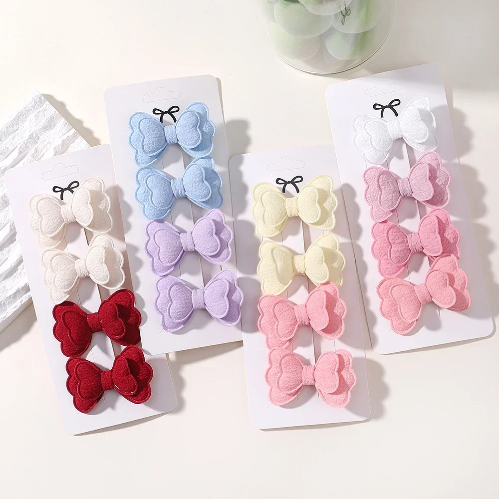4 pçs/set doce colorido conjunto de grampo de cabelo para meninas arco dupla camada bonito franja pino de cabelo algodão seguro crianças acessórios para o cabelo do bebê