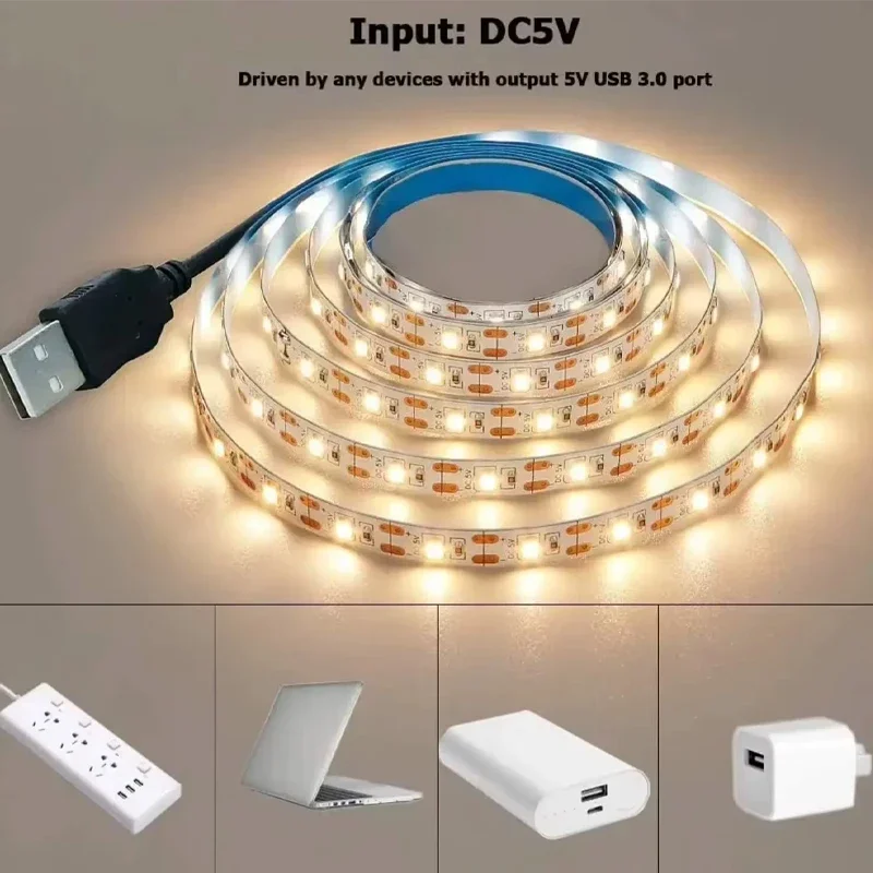5V USB LED Strips 2835 Cuttable Adhesive Flexible Tape Light For TV Mirror Backlight Lighting Home Room Decor LED String Light