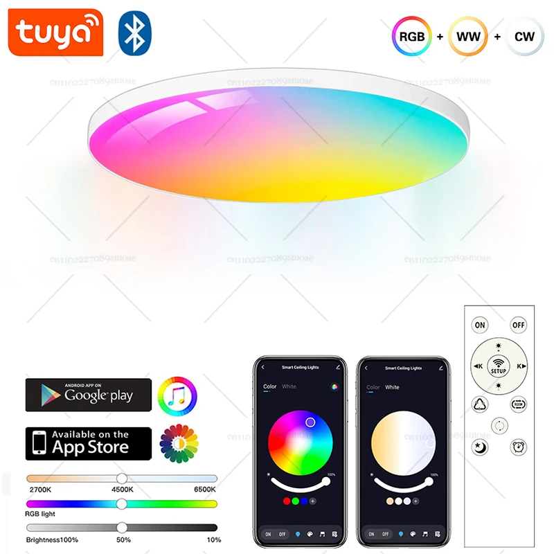 ไฟเพดานอัจฉริยะ Tuya 24W RGBCW 85-265V รูปทรงกลม ไฟสร้างบรรยากาศ ควบคุมผ่านแอป Smart Life รองรับบลูทูธ เหมาะสำหรับห้องนอนและห้องนั่งเล่น