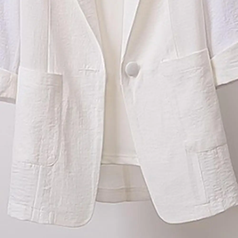 Frühling Sommer Dünne Mode Langarm Turndown Kragen Patten Taschen Klassische Frauen Lose Beiläufige One Button Blazer