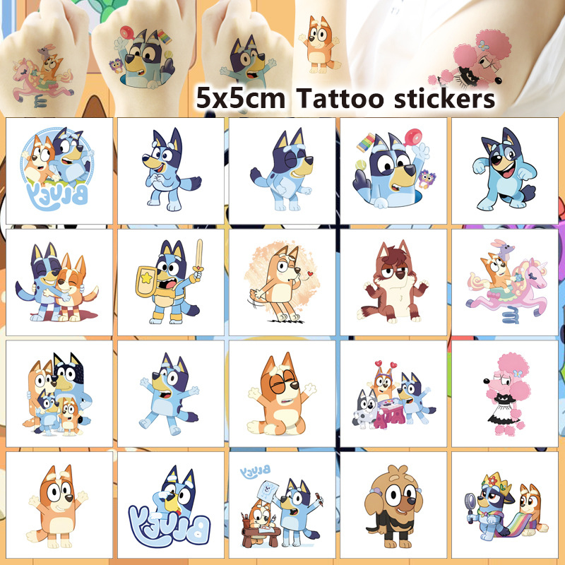 Временные татуировки с Бинго Бинго, наклейки с синей собакой, аниме, фигурки героев, мультяшные украшения, наклейки «сделай сам», детские игрушки на день рождения