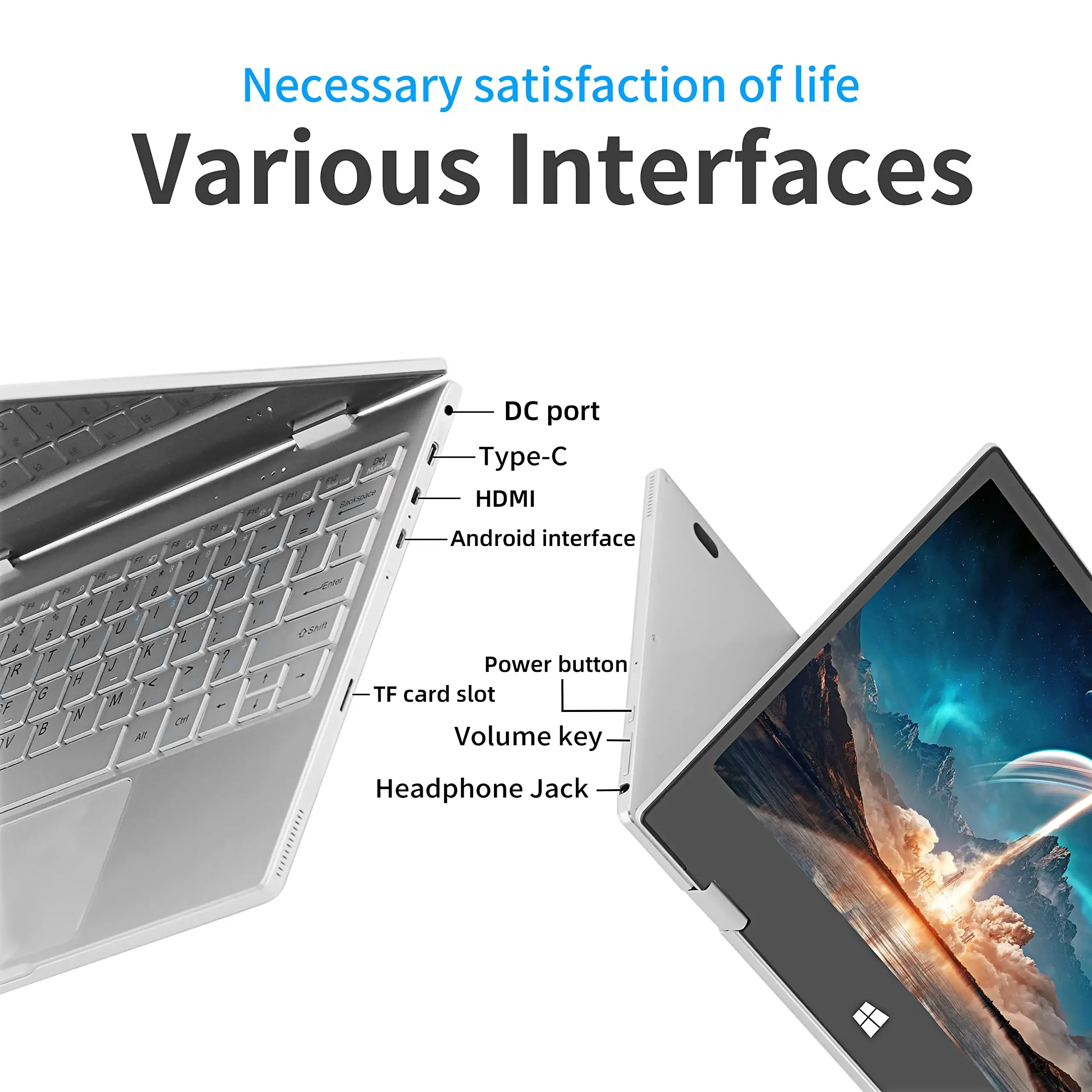 TOPOSH Laptop Tablet 2 In 1 Intel N6000 11.6" IPS Touch Screen 8G RAM 1TB SSD Windows 11 Mini Notebook PC Business Office Design