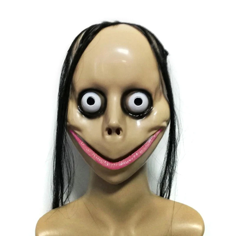 Neue Halloween-Horror mit langer Haarmaske lustige Maske V-förmige Mund maske mit Haar weibliche Geister maske Rollenspiel Momo Maske