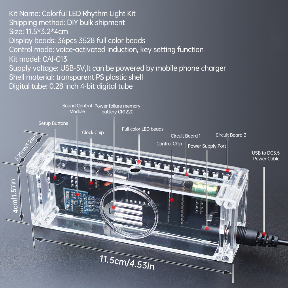 USB 5V Audio Level Indicator Stereo Music Spectrum LED light Amplifier VU Meter for Car player Light Atmosphere Lamps