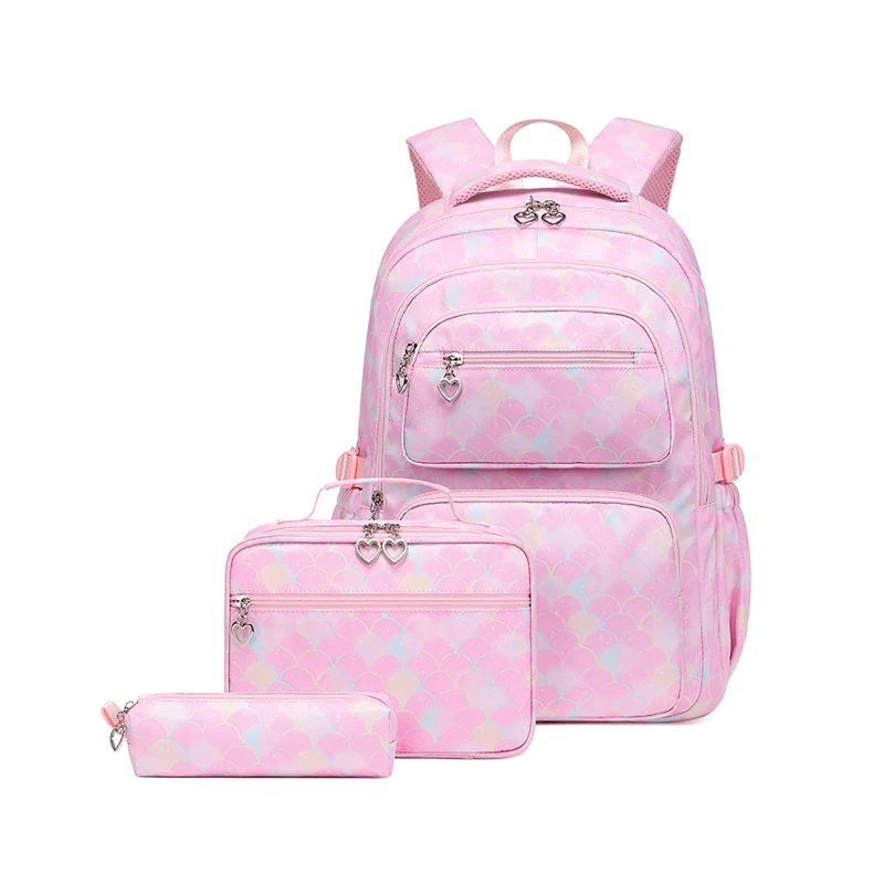 Borse da scuola stampate per ragazze Zaini per giovani adolescenti Laptop Astucci per scuola per bambini Rosa 3 pezzi/set 2025