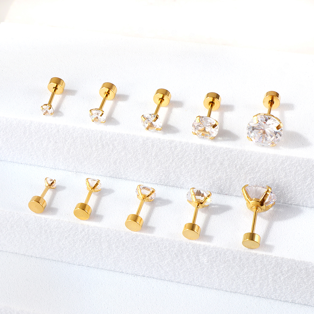 LUXUSTEEL 1 Đôi/2 Chiếc Inox Pha Lê Đính Bông Tai Dành Cho Nữ 4 Ngạnh Tragus Tròn Rõ Ràng Khối zirconia Tai Trang Sức