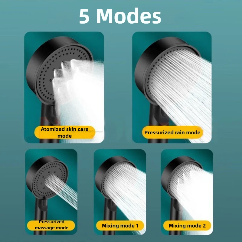 5 Modes Pressure Boost Shower Head Multifunction Adjustable Large Water Shower Nozzle Massage Bathroom Accessory Rain Shower
