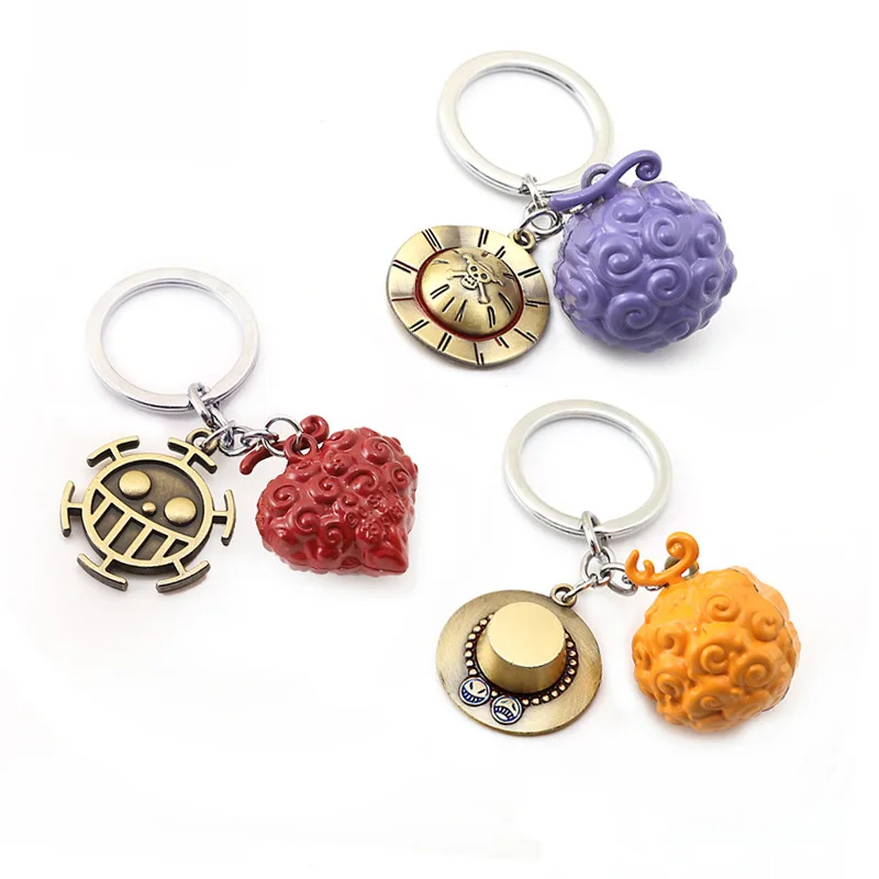 One Piece Metall Schlüsselanhänger Anime Ruffy Ace Law Teufel Obst Schlüsselanhänger Anhänger Schlüsselanhänger Auto Chaveiro Charm Geschenke