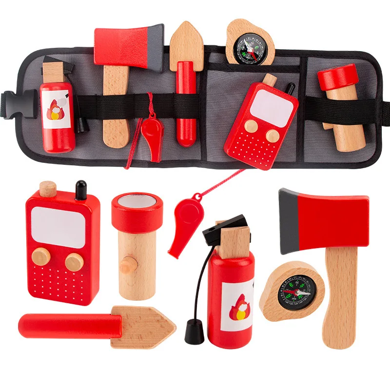 Herramienta de simulación de madera para niños, juego de bolsa de cintura de bombero, juguete para juego de imitación, juguetes educativos para niños de 3 a 6 años