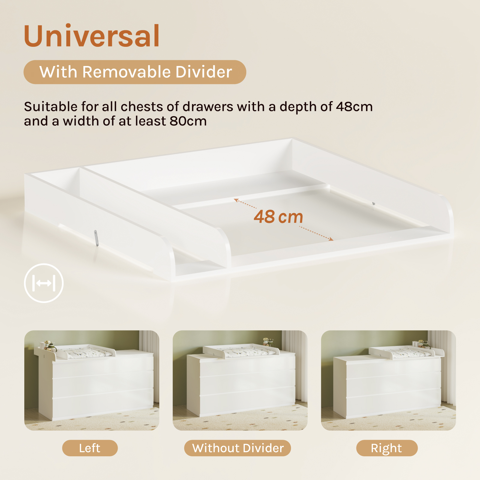 Table de commode pour enfants, 80x8,5x74,5 cm